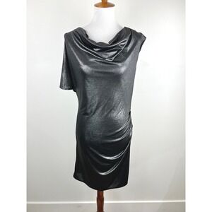 Laundry by Design Black Metallic Cowl Neck Ruched Bodycon Dress